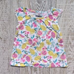 2T Toddler Girls Oshkosh Lemon Floral Grapefruit Tank Blouse Shirt
